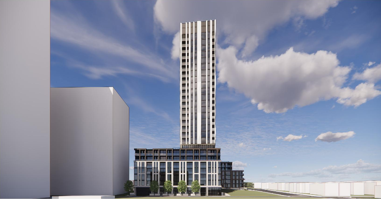 Rendering of building from page 11 of the file '2025-12-24 - Design Brief - D01-01-25-0027 & D02-02-25-0103'