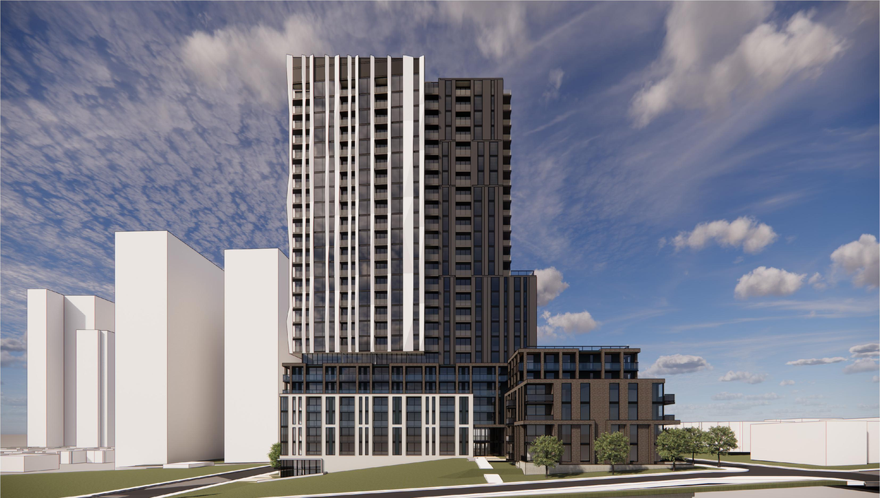 Rendering of building from page 20 of the file '2025-12-24 - Design Brief - D01-01-25-0027 & D02-02-25-0103'