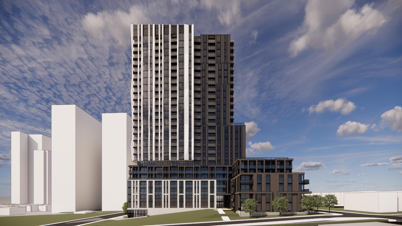 Rendering of building from page 20 of the file '2025-12-24 - Design Brief - D01-01-25-0027 & D02-02-25-0103'