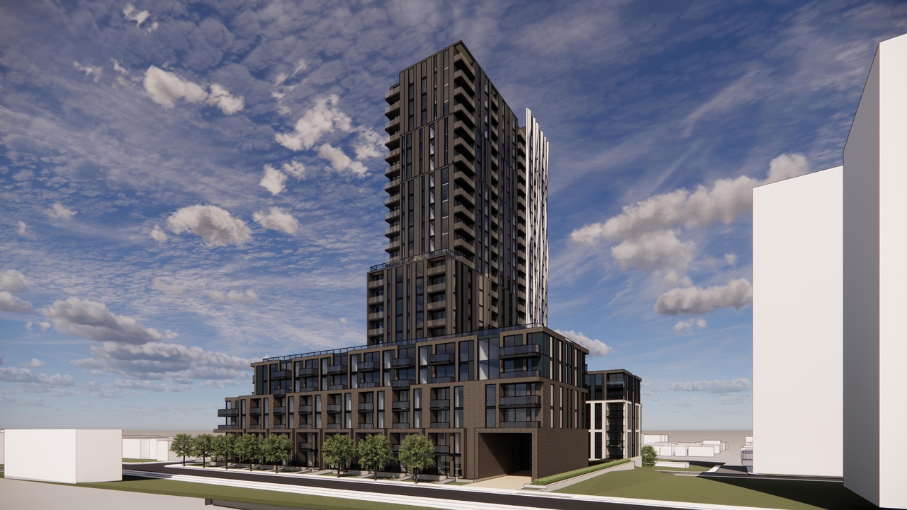 Rendering of building from page 24 of the file '2025-12-24 - Design Brief - D01-01-25-0027 & D02-02-25-0103'