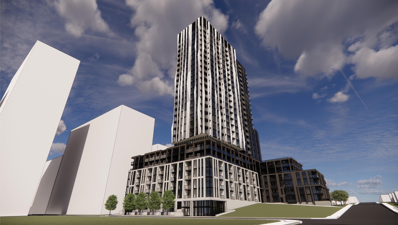 Rendering of building from page 28 of the file '2025-12-24 - Design Brief - D01-01-25-0027 & D02-02-25-0103'