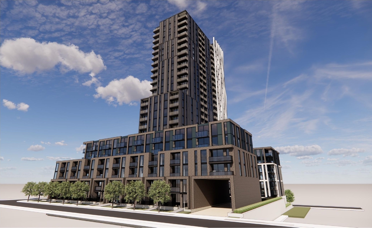 Rendering of building from page 9 of the file '2025-12-24 - Design Brief - D01-01-25-0027 & D02-02-25-0103'