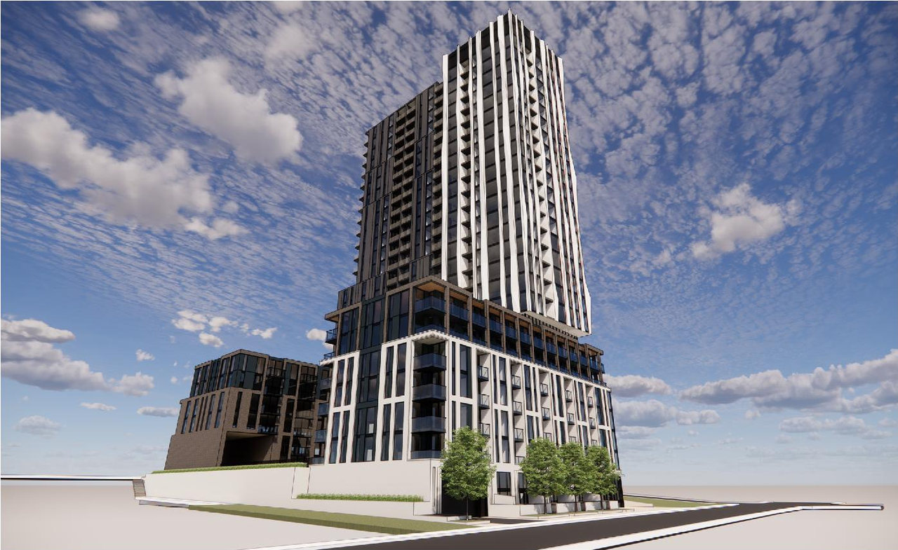 Rendering of building from page 9 of the file '2025-12-24 - Design Brief - D01-01-25-0027 & D02-02-25-0103'