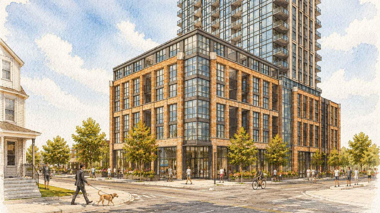 Rendering of building from page 11 of the file '2026-07-21 - Site Plan, Floor Plans & Zoning Schedule - D01-01-26-0002 & D02-02-26-0003'