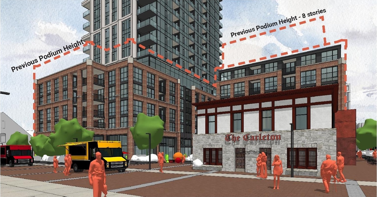Rendering of building from page 1 of the file '2026-05-26 - Podium Massing Design Brief - D01-01-26-0002 & D02-02-26-0003'