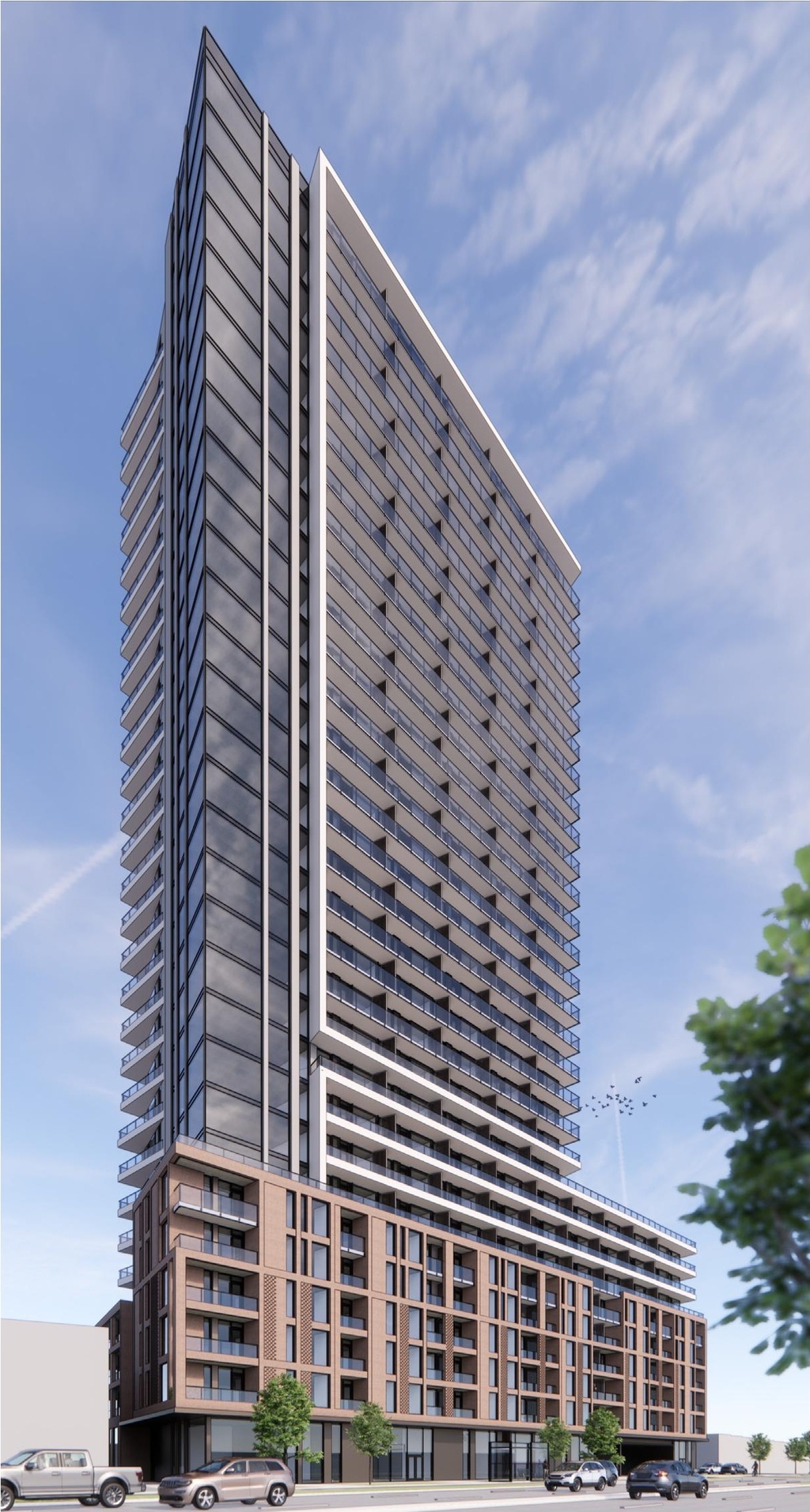 Rendering of building from page 1 of the file '2026-02-06 - Urban Design Brief - D01-01-26-0003 & D02-02-26-0008'