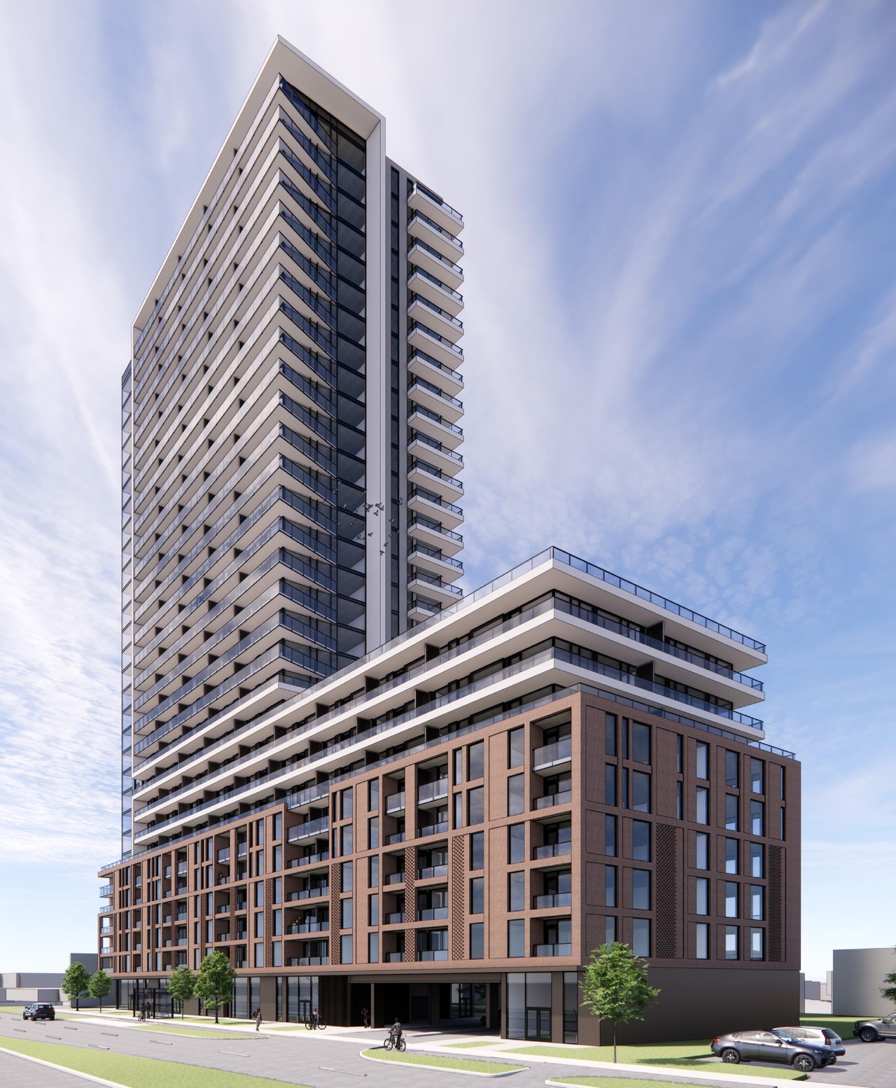 Rendering of building from page 14 of the file '2026-02-13 - Urban Design Brief - D01-01-26-0003 & D02-02-26-0008'