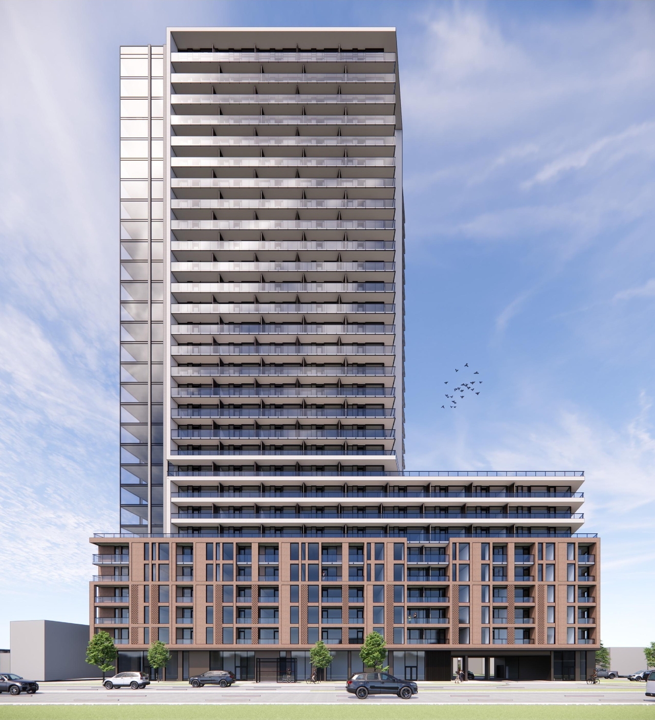 Rendering of building from page 14 of the file '2026-02-13 - Urban Design Brief - D01-01-26-0003 & D02-02-26-0008'