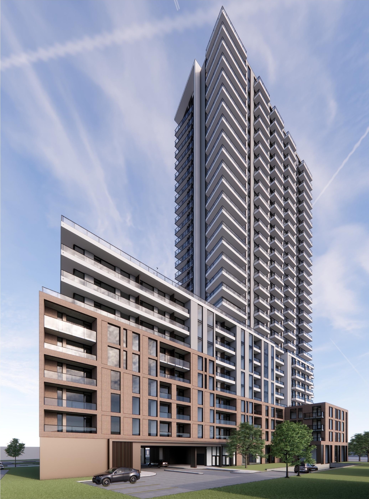 Rendering of building from page 15 of the file '2026-02-13 - Urban Design Brief - D01-01-26-0003 & D02-02-26-0008'