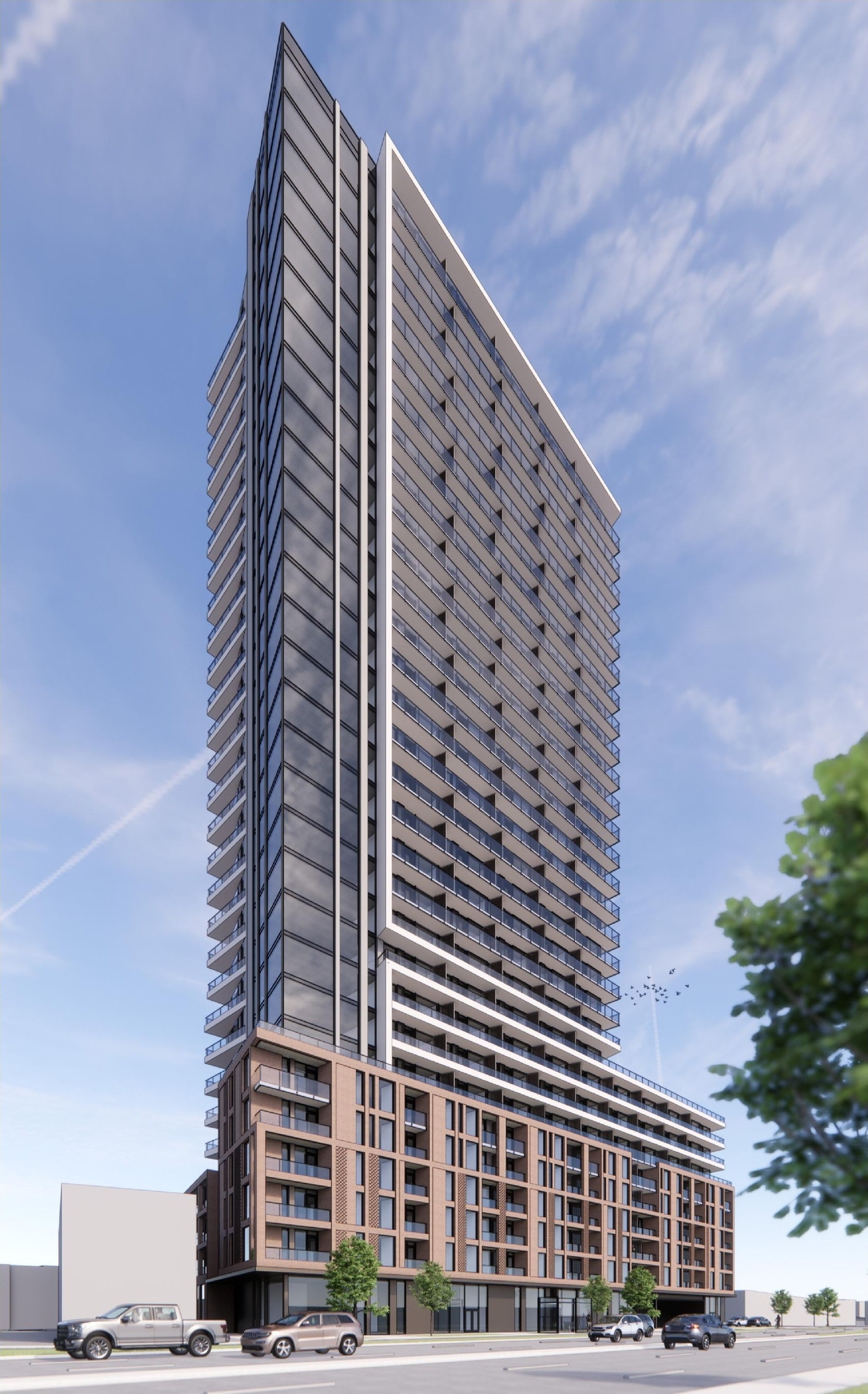 Rendering of building from page 15 of the file '2026-02-13 - Urban Design Brief - D01-01-26-0003 & D02-02-26-0008'