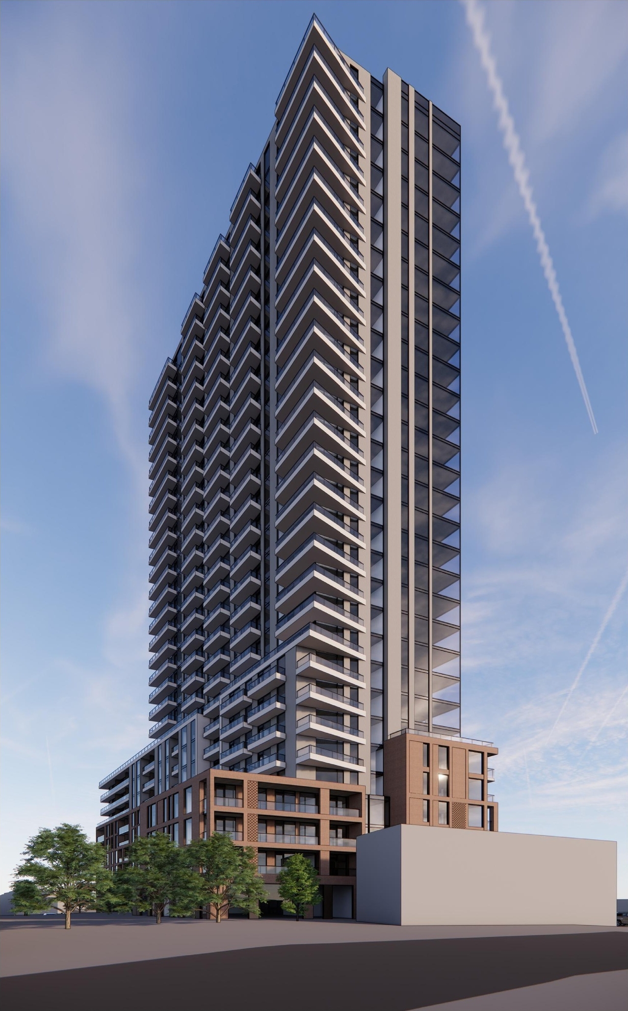 Rendering of building from page 16 of the file '2026-02-13 - Urban Design Brief - D01-01-26-0003 & D02-02-26-0008'