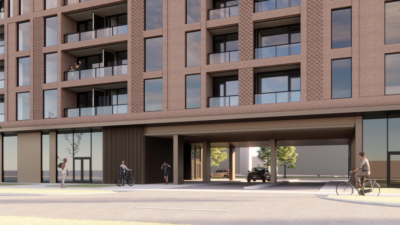 Rendering of building from page 18 of the file '2026-02-13 - Urban Design Brief - D01-01-26-0003 & D02-02-26-0008'