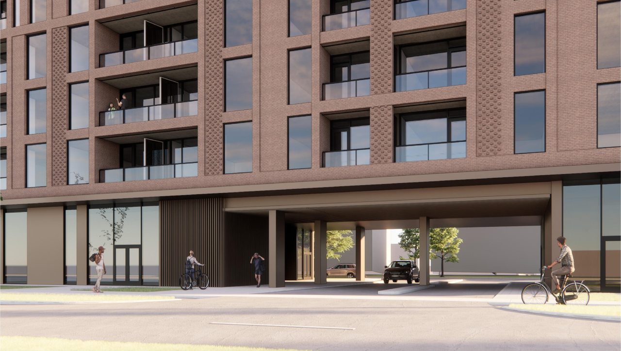 Rendering of building from page 18 of the file '2026-02-13 - Urban Design Brief - D01-01-26-0003 & D02-02-26-0008'