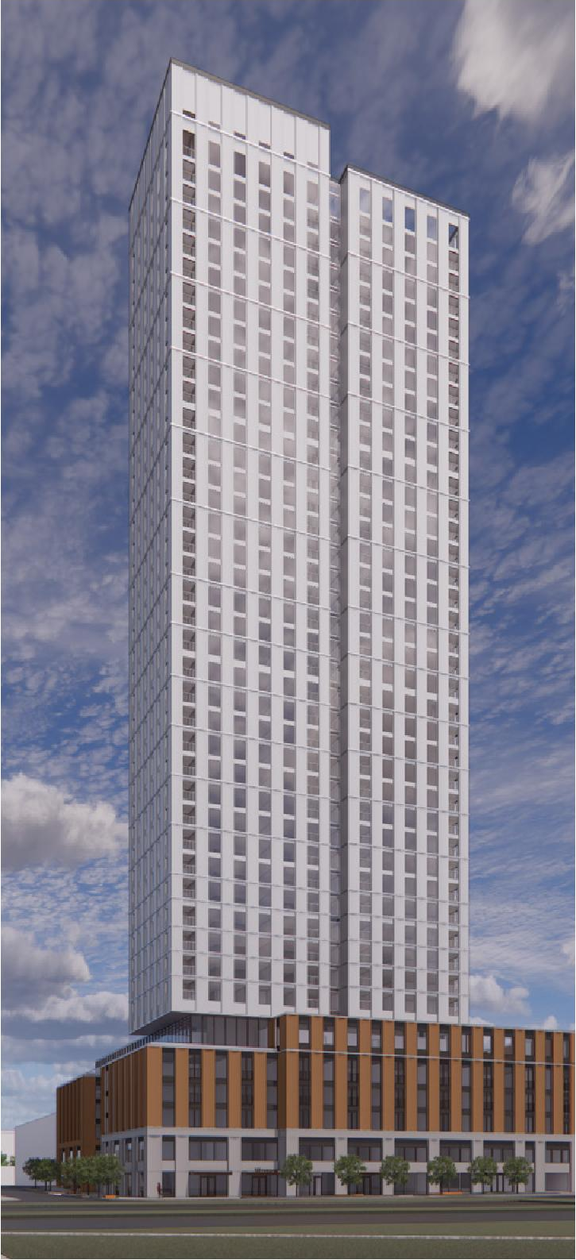 Rendering of building from page 29 of the file '2026-03-09 - Urban Design Review Panel Recommendation Responses - D01-01-26-0005 & D02-02-26-0016'