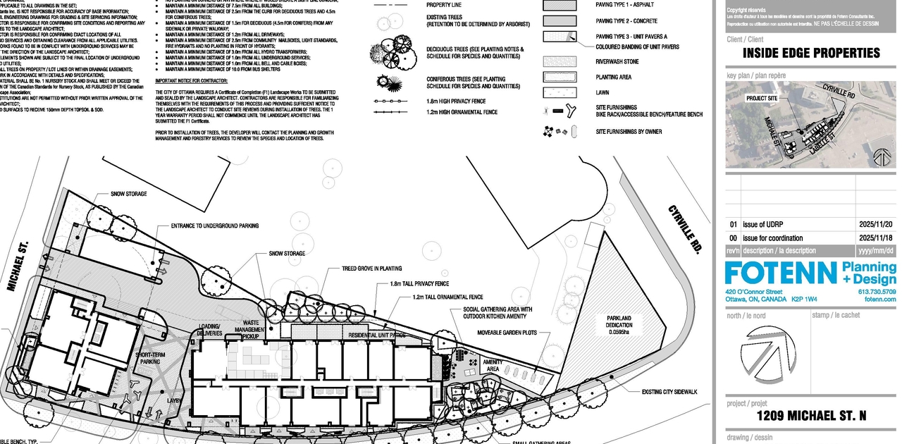 Construction site plan for project from page 24 of the file '2026-04-29 - Urban Design Review Panel Package - D01-01-26-0007 & D02-02-26-0031'