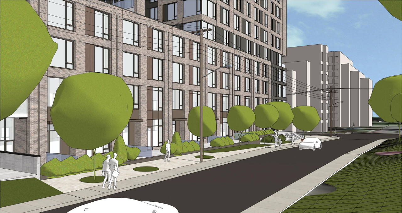 Rendering of building from page 14 of the file '2026-05-19 - Design Brief - D01-01-26-0008 & D02-02-26-0034'