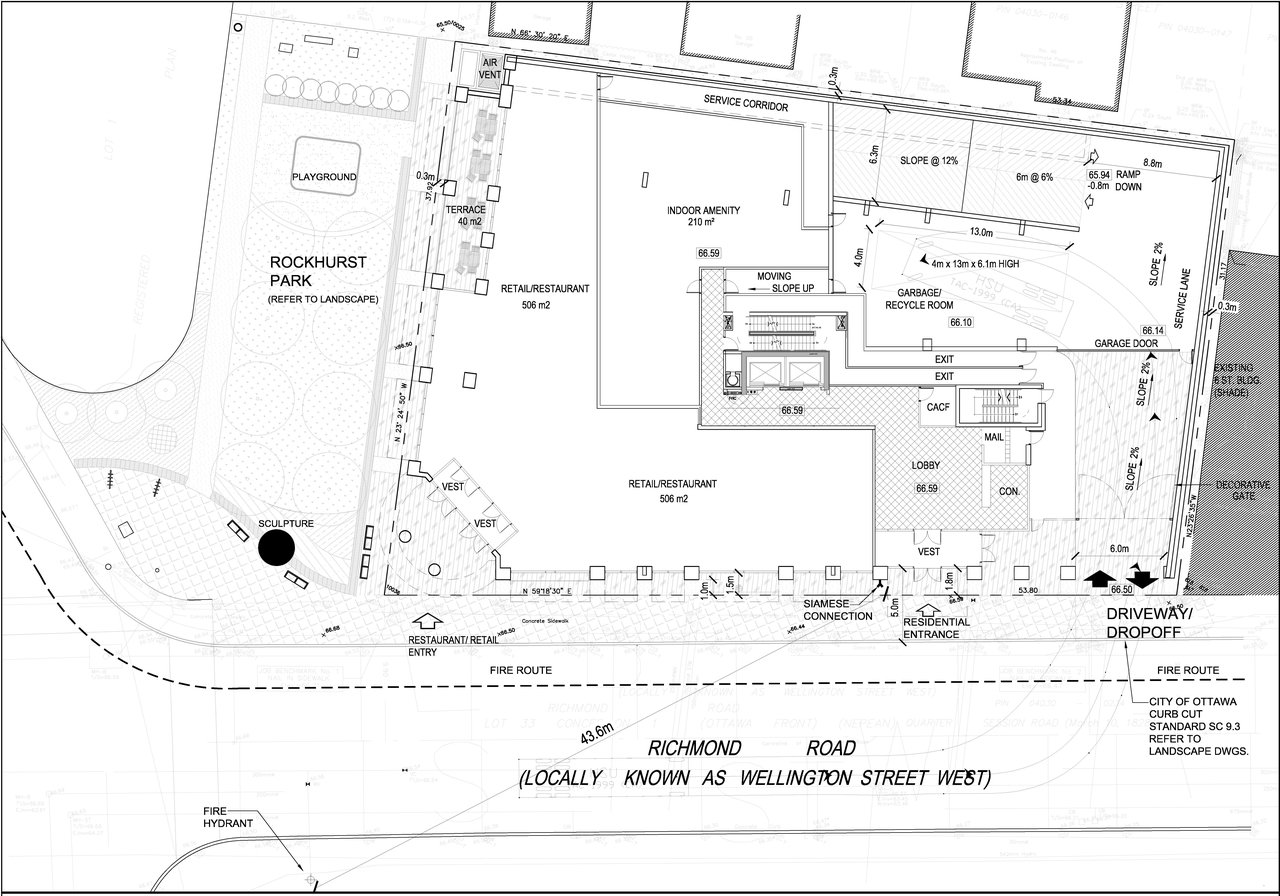 Construction site plan for project from page 2 of the file 'D02-02-13-0116 Site Plan, Floor Plans, Elevations - Revised April 2014'