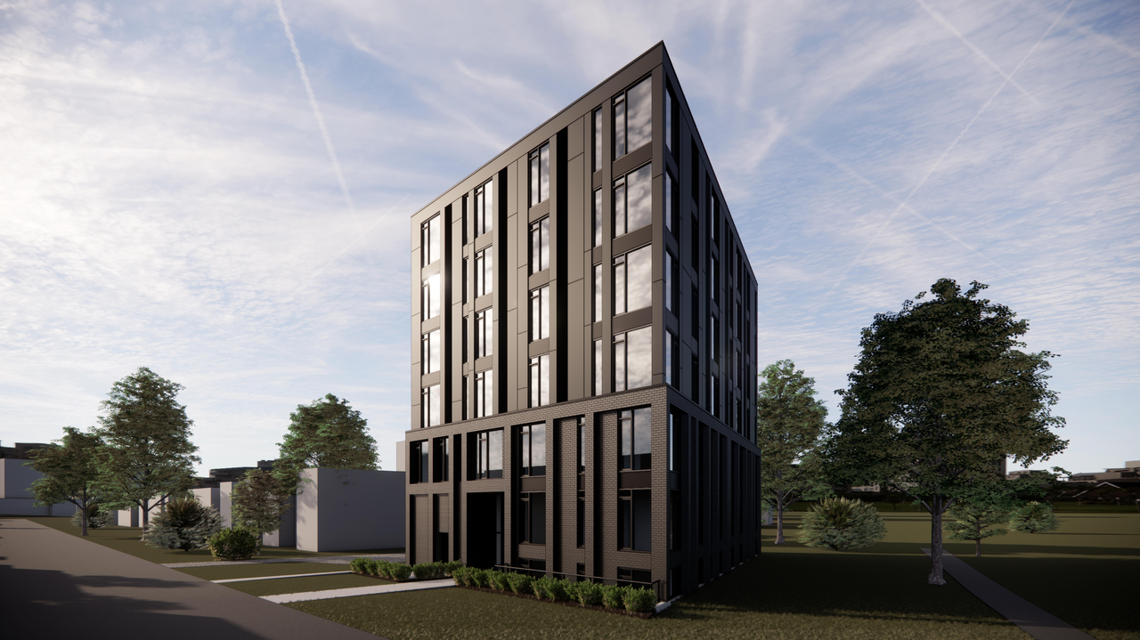 Rendering of building from page 1 of the file '2025-06-10 - View from NE - D02-02-17-0131'
