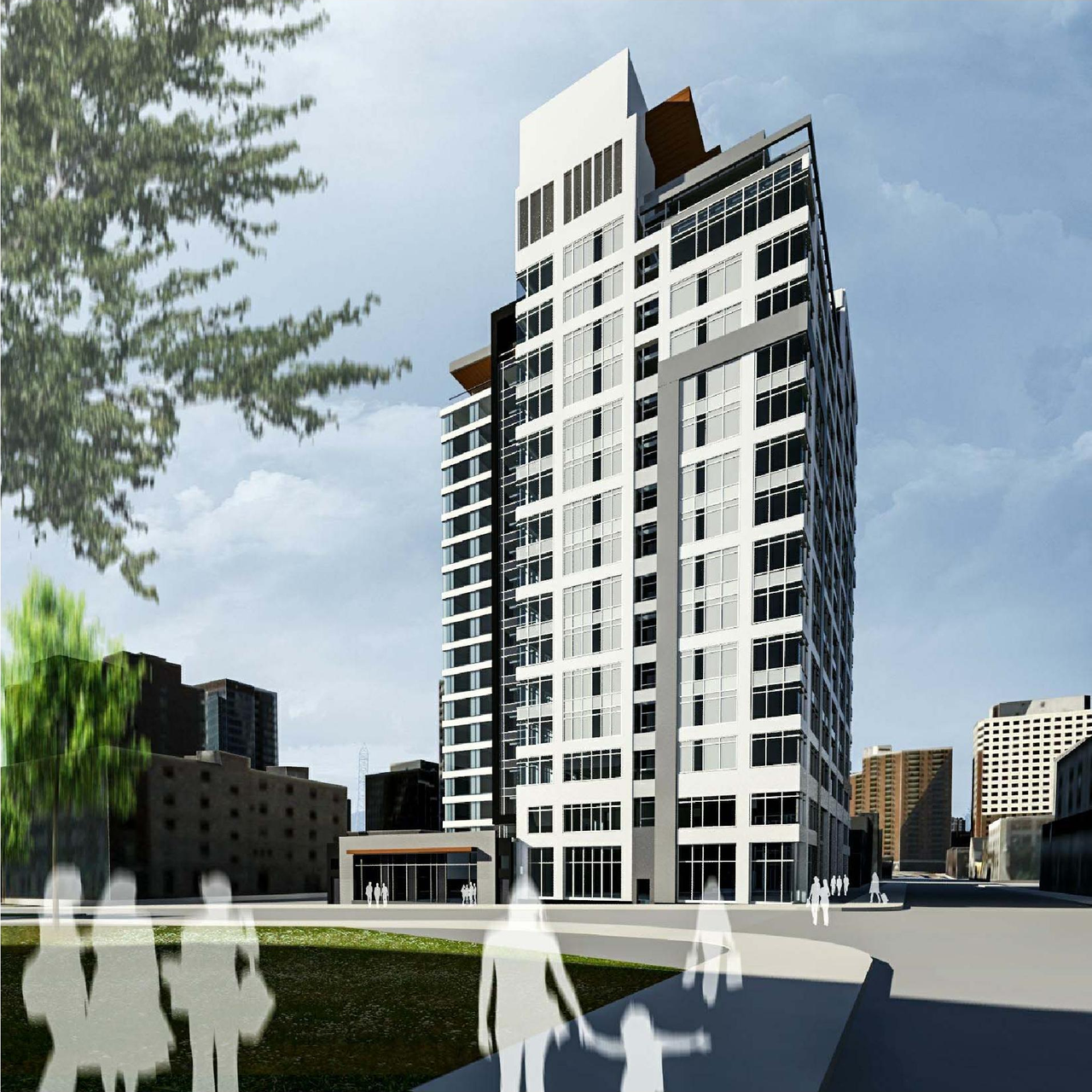 Rendering of building from page 18 of the file '2018_04_23 - Design Brief - D02-02-18-0038'