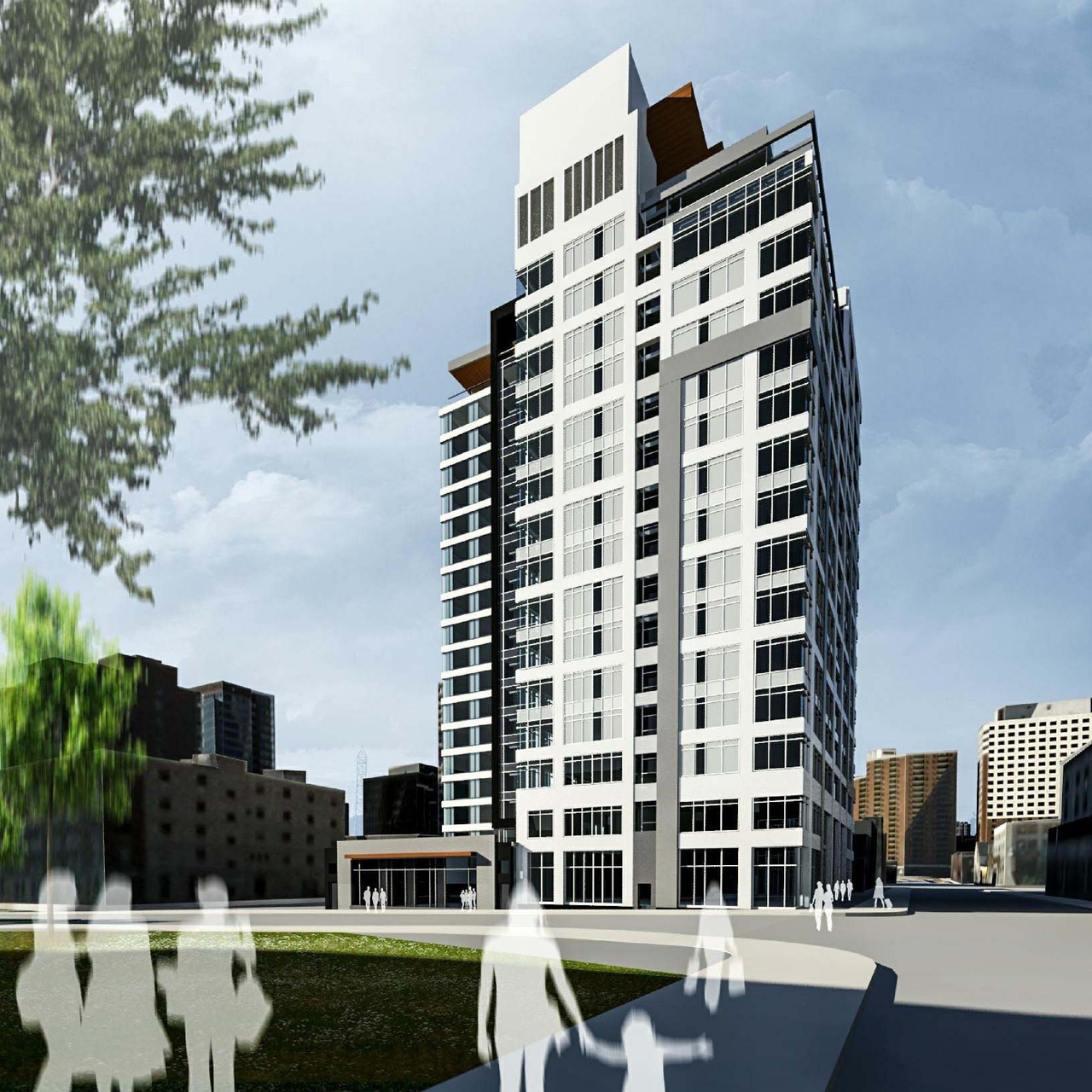 Rendering of building from page 18 of the file '2018_04_23 - Design Brief - D02-02-18-0038'