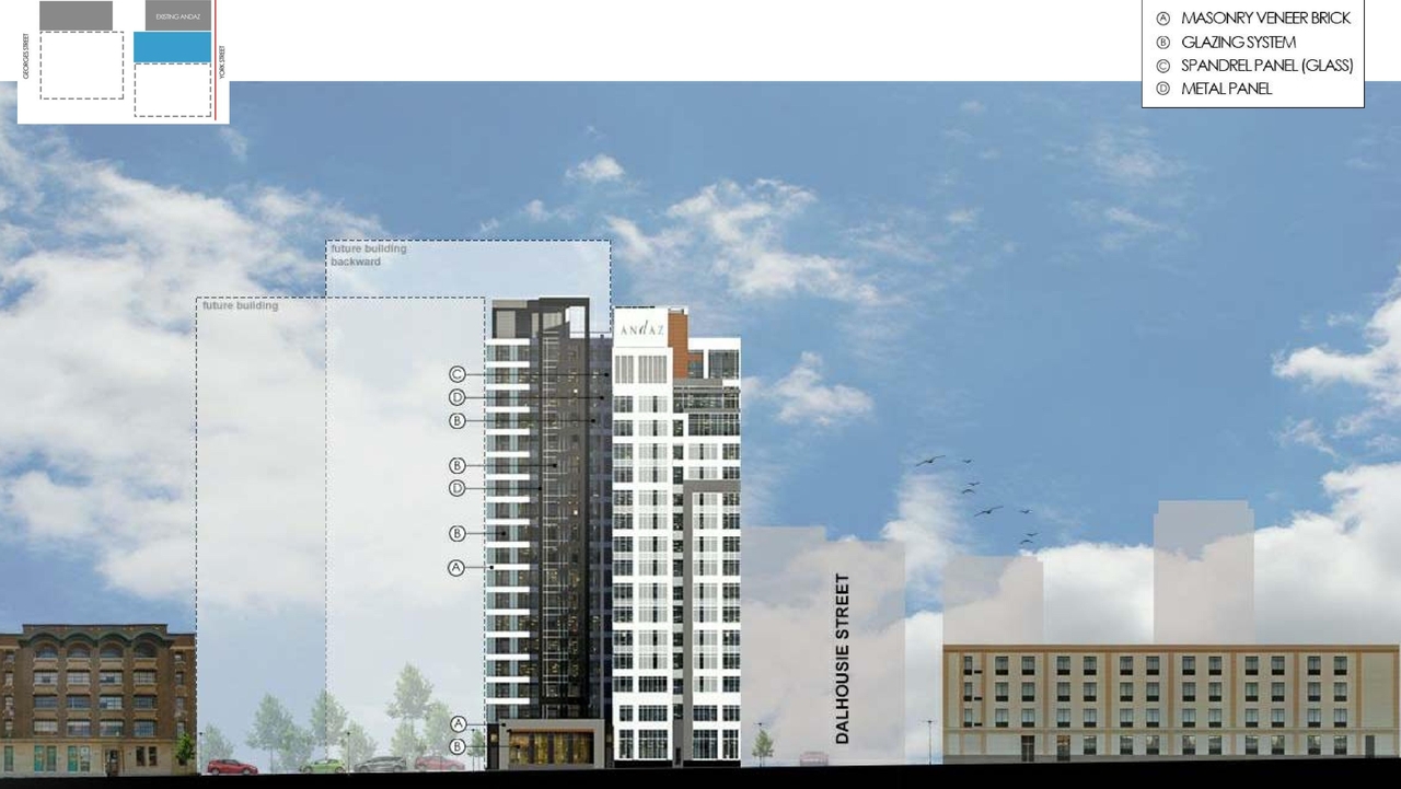 Rendering of building from page 21 of the file '2018_04_23 - Design Brief - D02-02-18-0038'