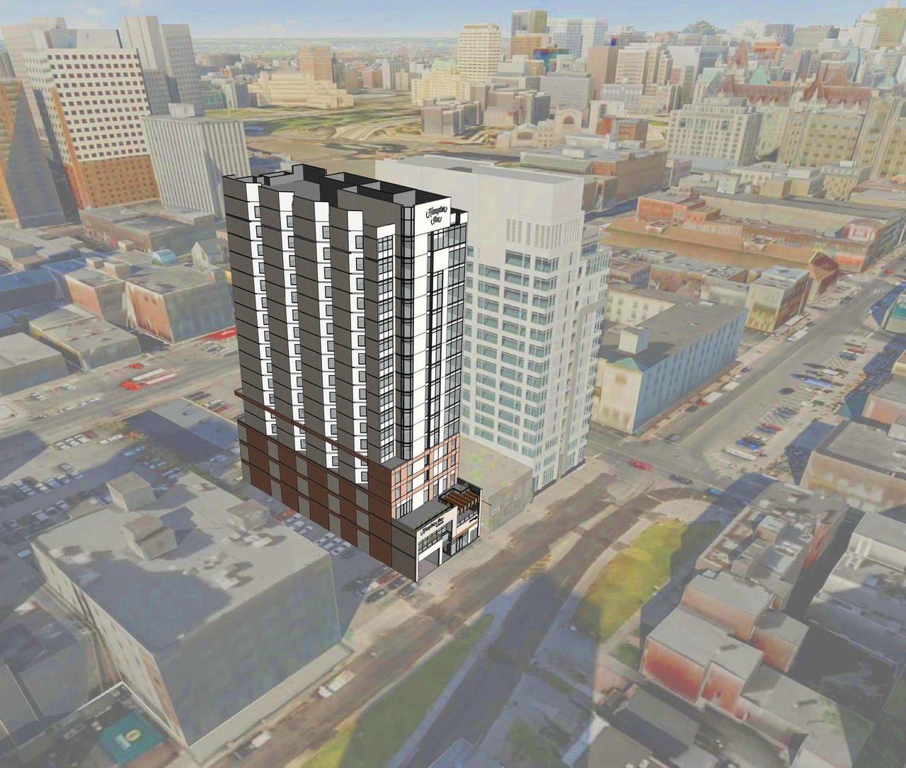 Rendering of building from page 12 of the file '2018_07_27 - Design Brief - D02-02-18-0071'