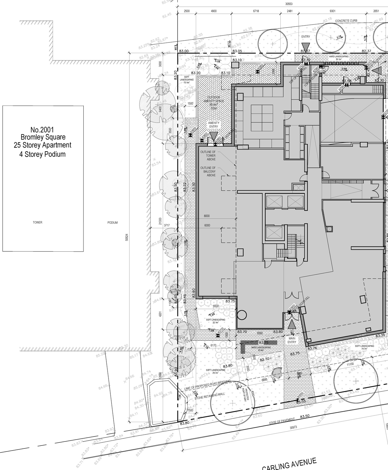 Construction site plan for project from page 2 of the file '2020-04-22 - Site Plan, Elevations and Floor Plans - D02-02-20-0030'