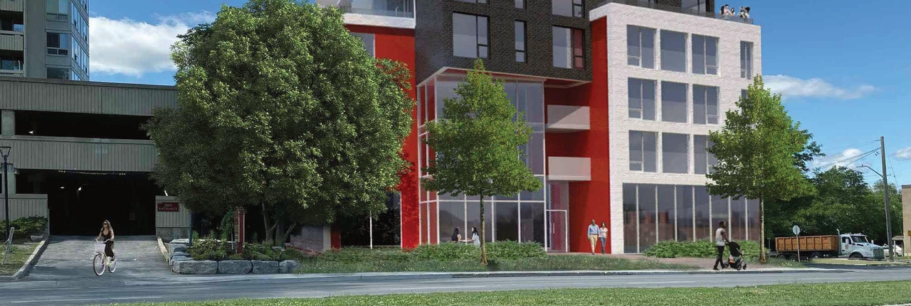 Rendering of building from page 1 of the file '07-03-20- Applicant UDRP Presentation- D02-02-20-0030'