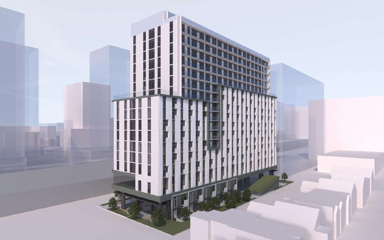 Rendering of building from page 7 of the file '2020-09-22 - Planning Rationale and Design Brief - D02-02-20-0086'