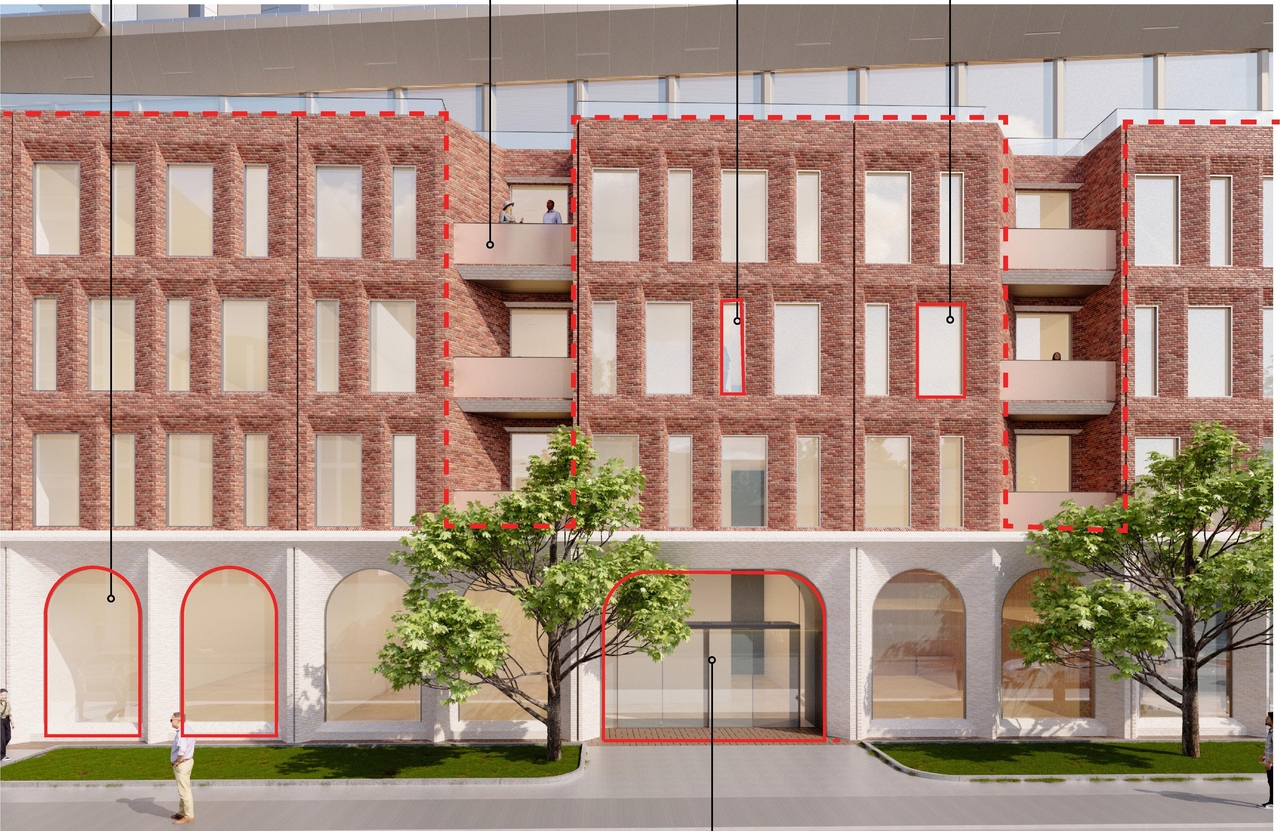 Rendering of building from page 24 of the file '2025-09-03 - SDRP Design Brief - Package 3 - D02-02-20-0101'