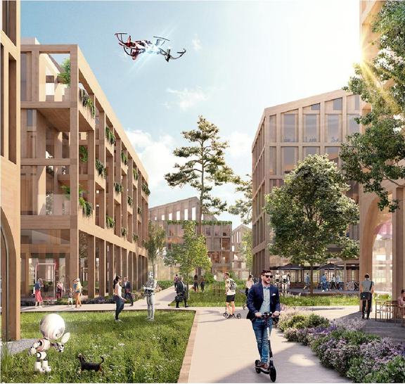 Rendering of building from page 5 of the file '2024-05-07 - Special Design Review Panel Presentation - D02-02-20-0101'