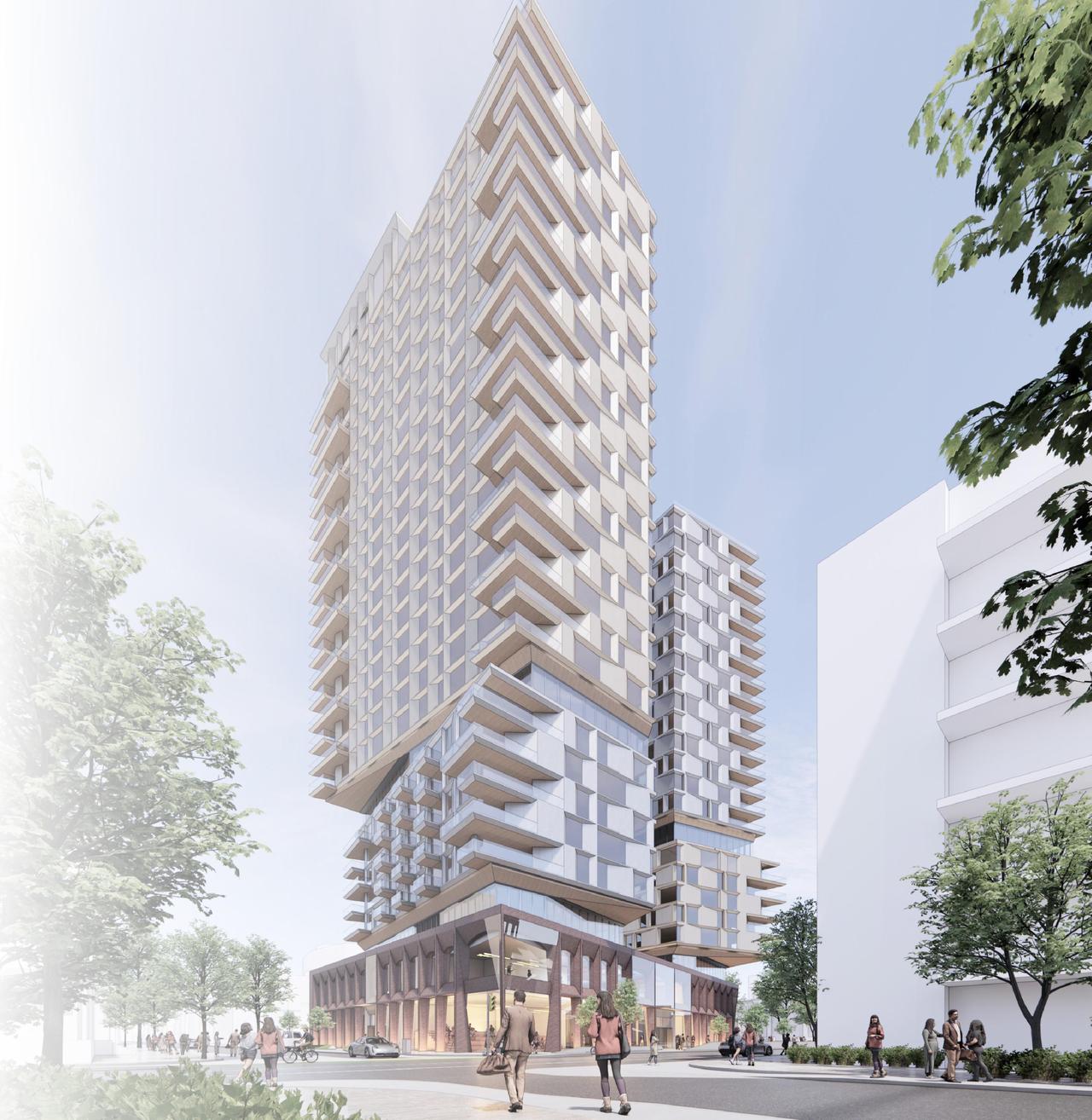 Rendering of building from page 51 of the file '2024-05-07 - Special Design Review Panel Presentation - D02-02-20-0101'