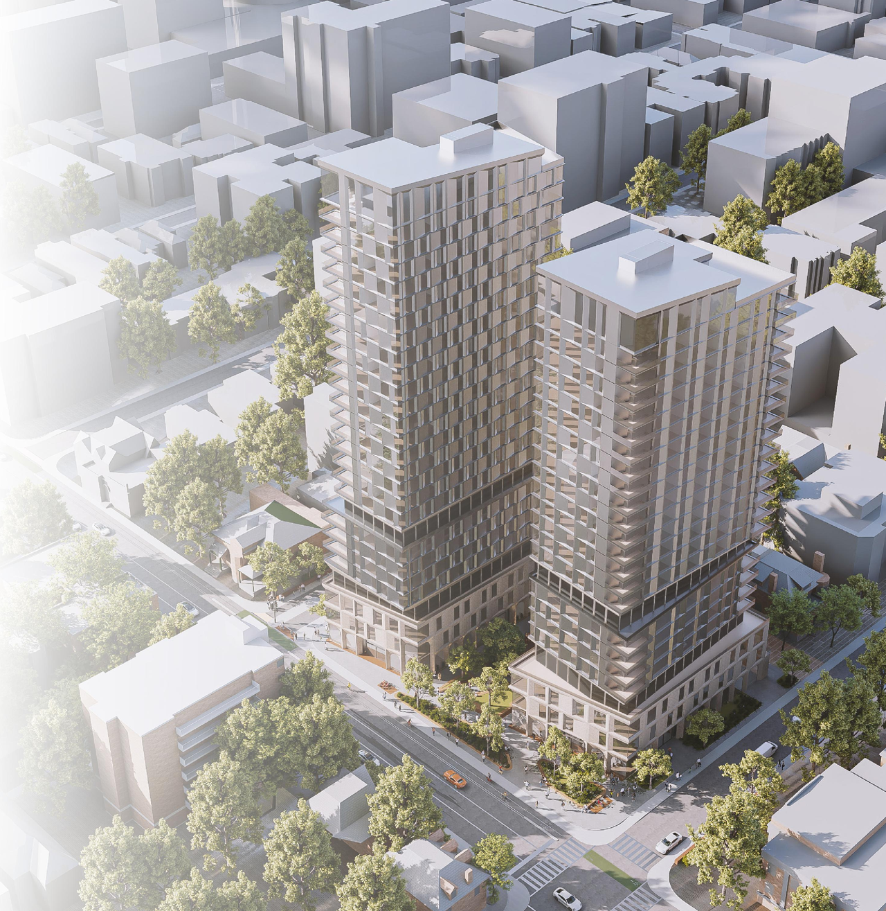 Rendering of building from page 43 of the file '2025-02-24 - Design Brief - D01-01-20-0019 & D02-02-20-0101'