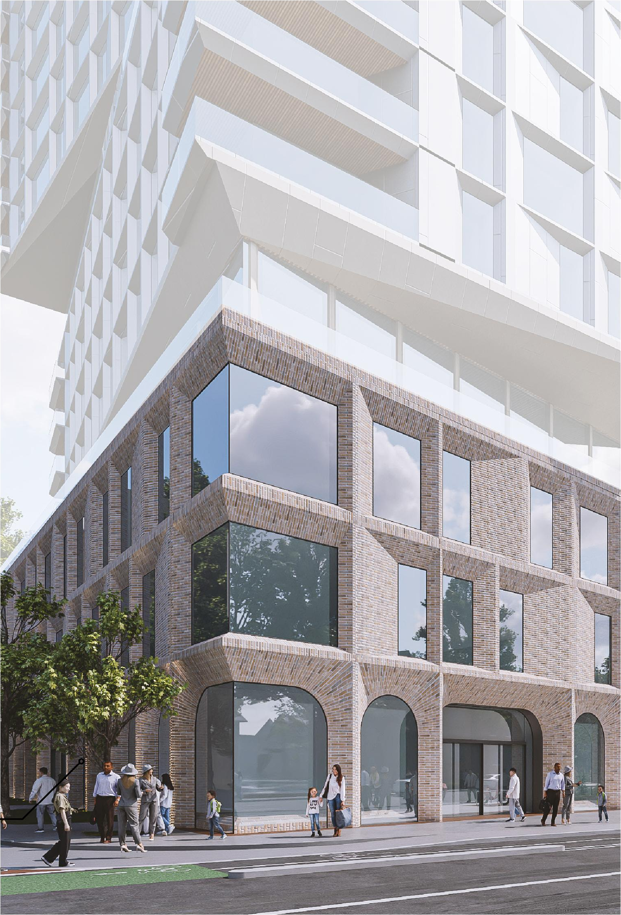 Rendering of building from page 68 of the file '2025-02-24 - Design Brief - D01-01-20-0019 & D02-02-20-0101'