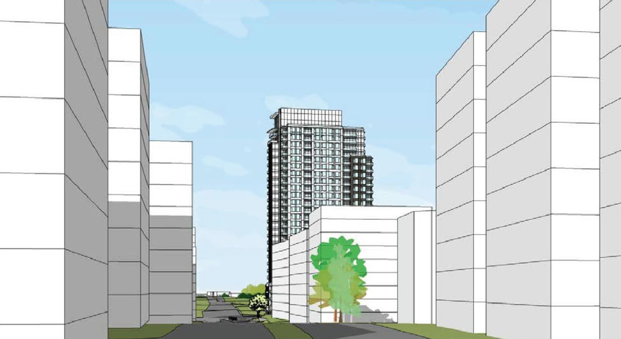 Rendering of building from page 11 of the file '2021-06-02 - Planning Rationale and Design Brief - D02-02-21-0038'