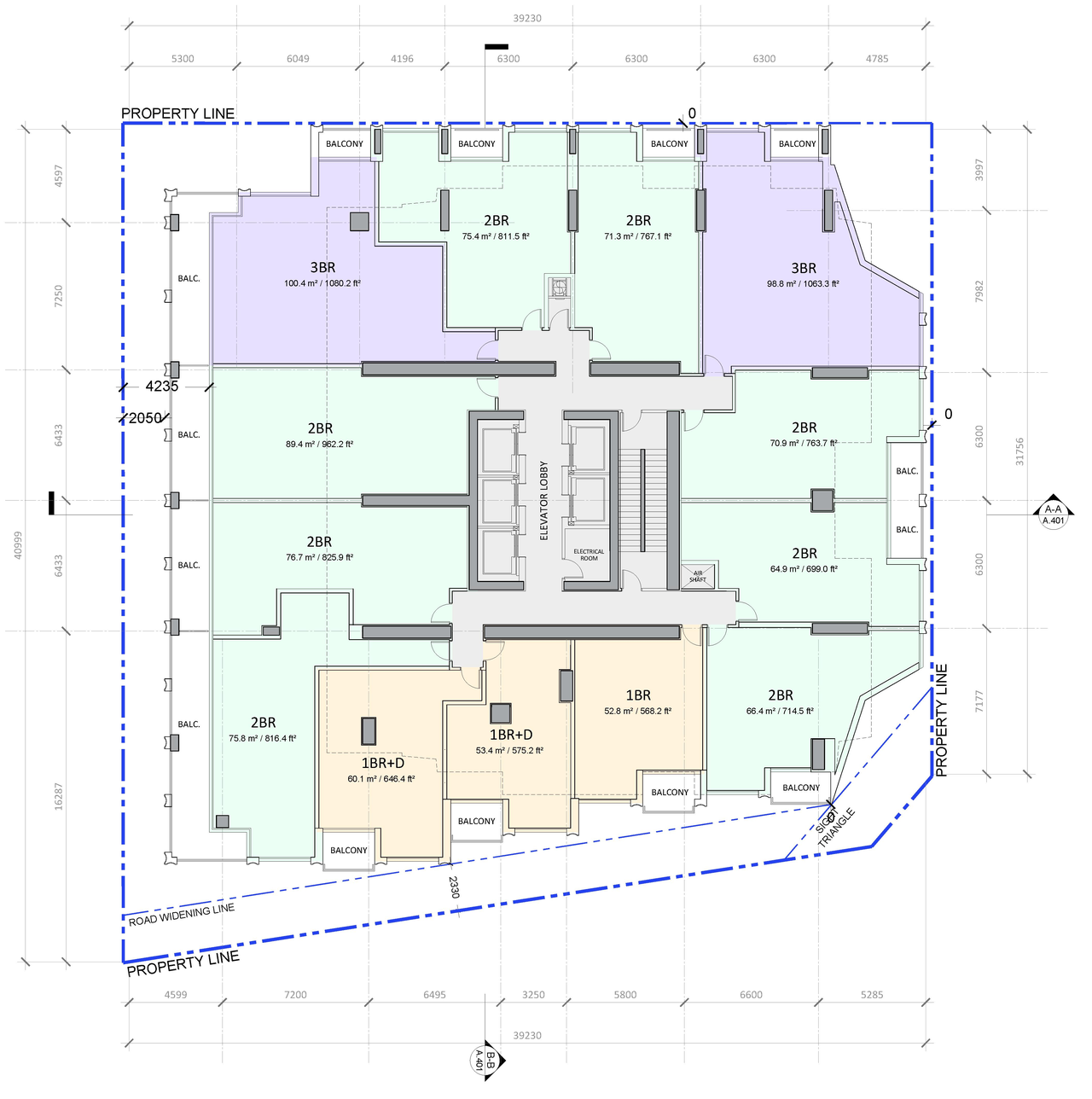 Floor plan for project from page 11 of the file '2023-05-05 - Statistics, Floor, Sections, Elevations, Views Plans - D02-02-21-0045'