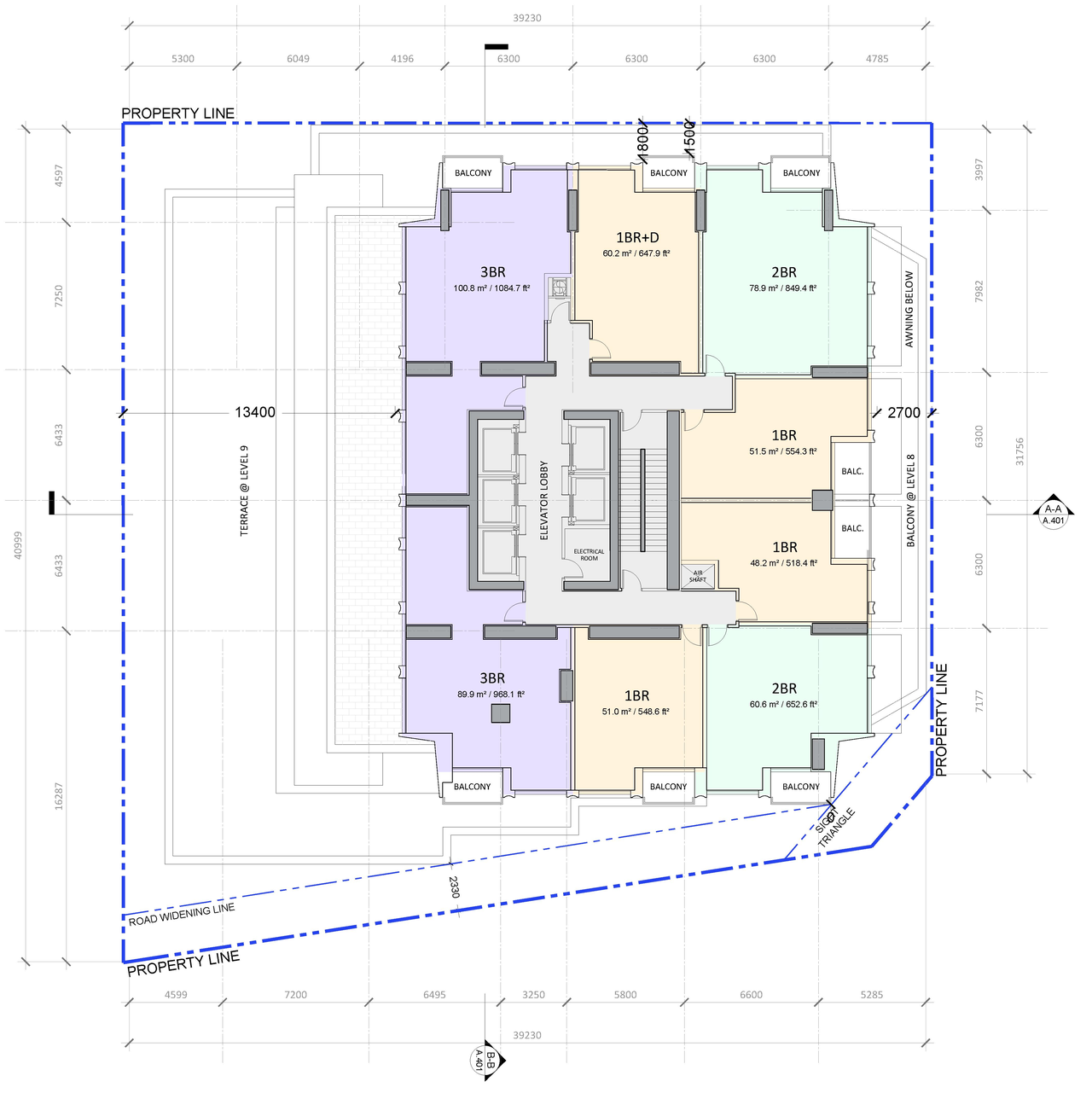 Floor plan for project from page 17 of the file '2023-05-05 - Statistics, Floor, Sections, Elevations, Views Plans - D02-02-21-0045'