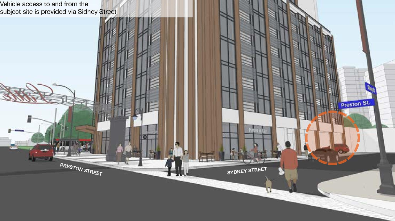 Rendering of building from page 46 of the file '2021-07-23 - Planning Rationale and Design Brief - D02-02-21-0045'