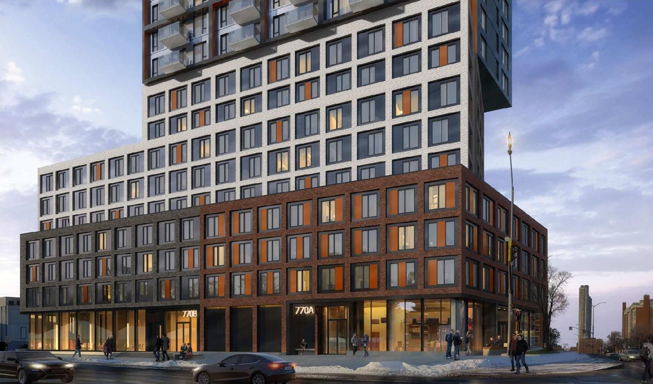 Rendering of building from page 1 of the file '2021-07-19 - Planning Rationale and Design Brief - D02-02-21-0068'
