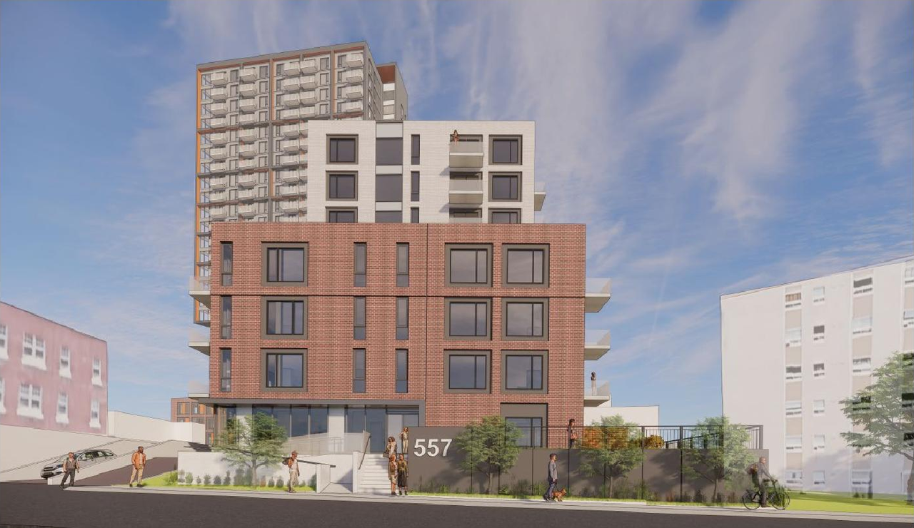 Rendering of building from page 10 of the file '2021-07-19 - Planning Rationale and Design Brief - D02-02-21-0068'