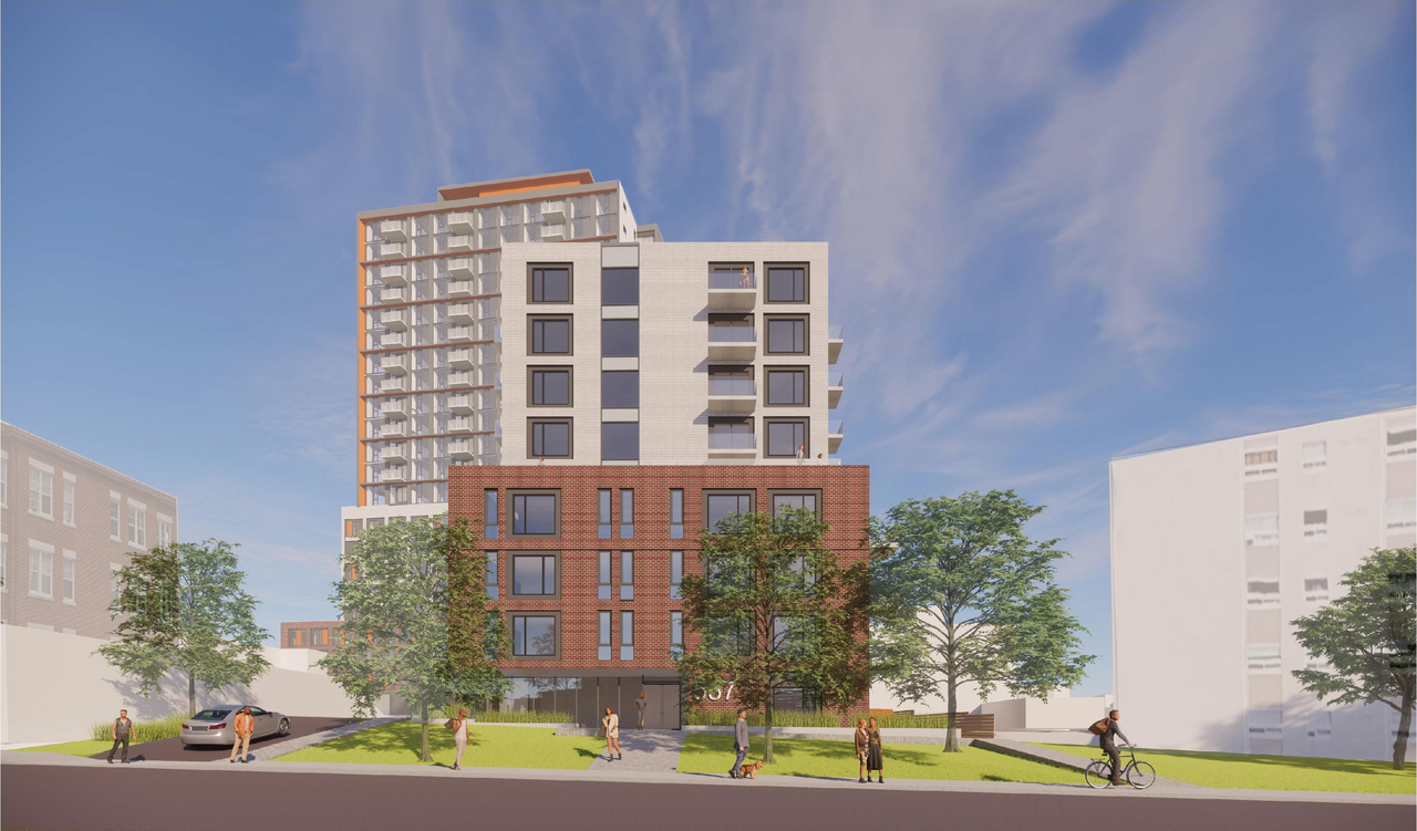 Rendering of building from page 13 of the file '2022-12-29 - Perspectives - D02-02-21-0068'