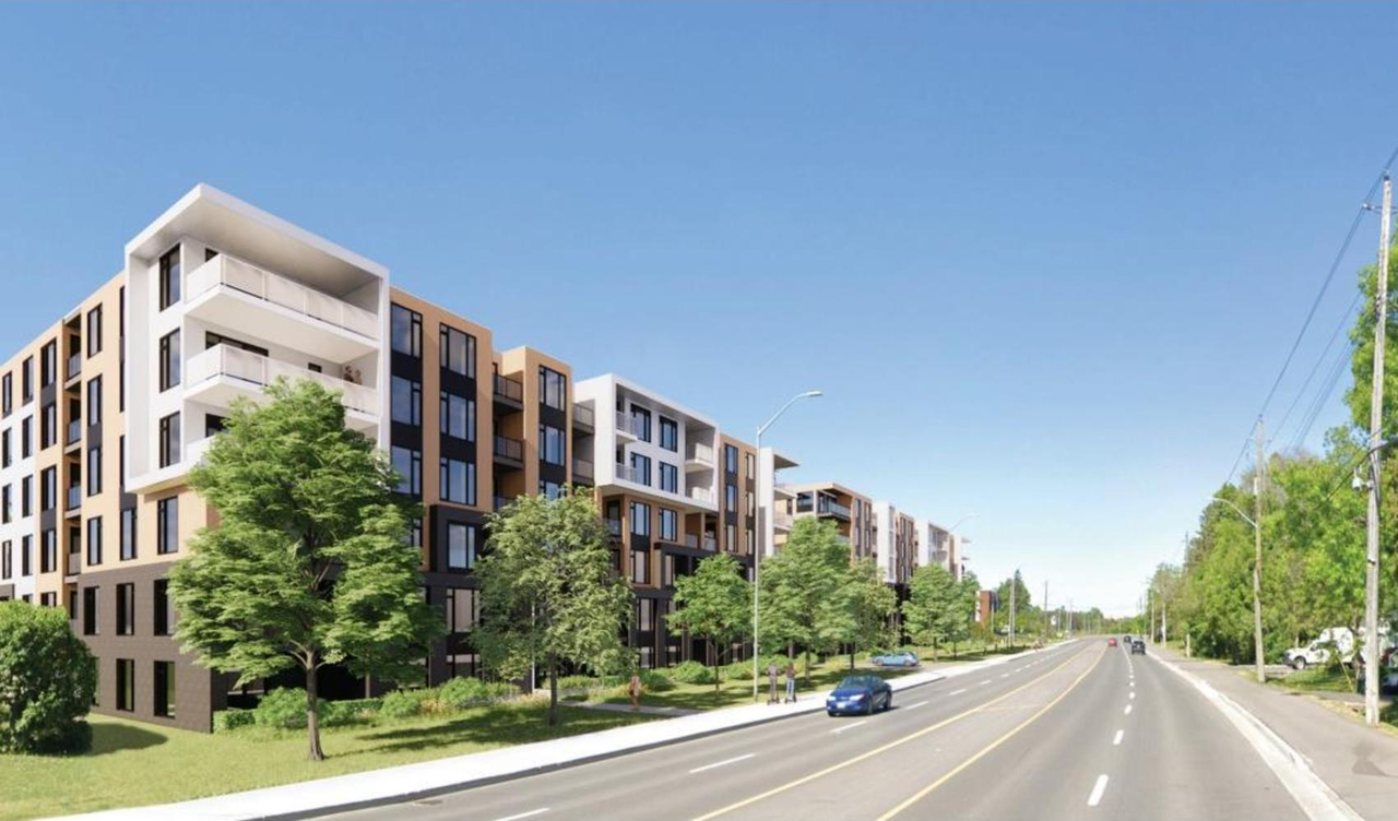 Rendering of building from page 1 of the file '2022-12-21 - Planning Rationale & Design Brief Addendum - D02-02-21-0082'