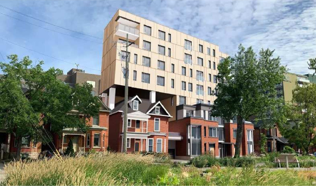 Rendering of building from page 1 of the file '2021-08-19 - Planning Rationale and Design Brief - D02-02-21-0084'