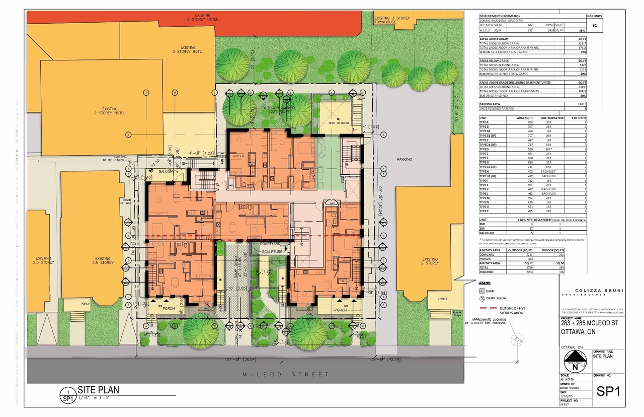 Construction site plan for project from page 1 of the file '2023-01-13 - Floor Plans - D02-02-21-0084'