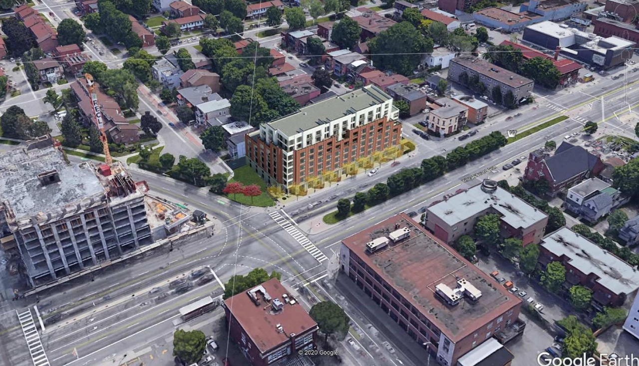 Rendering of building from page 23 of the file '2021-08-23 - Design Brief - D02-02-21-0085'