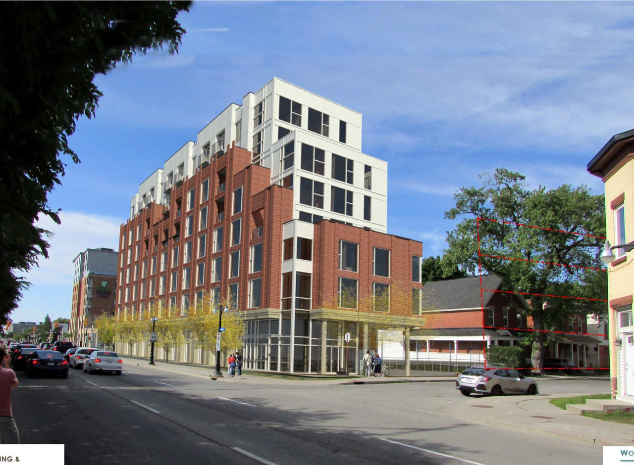 Rendering of building from page 25 of the file '2021-08-23 - Design Brief - D02-02-21-0085'