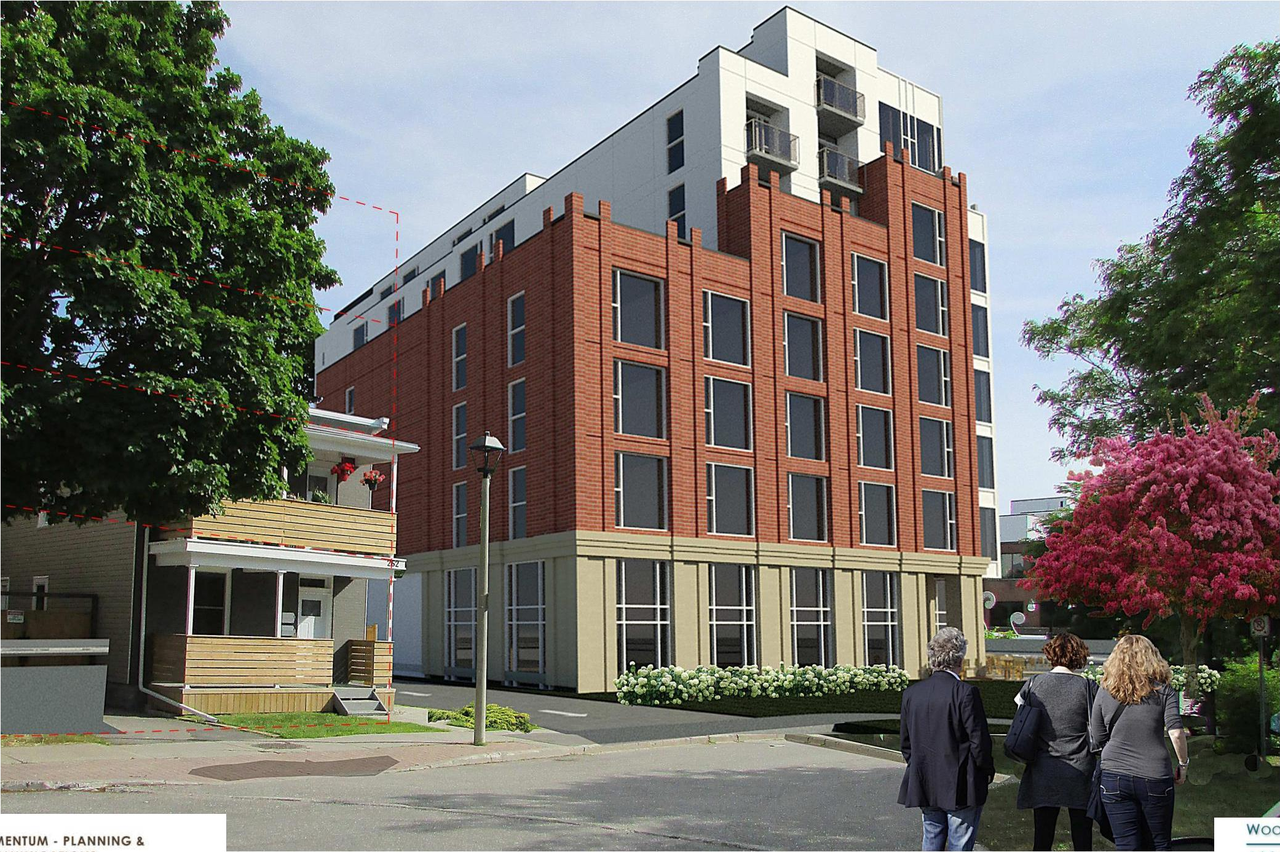 Rendering of building from page 26 of the file '2021-08-23 - Design Brief - D02-02-21-0085'