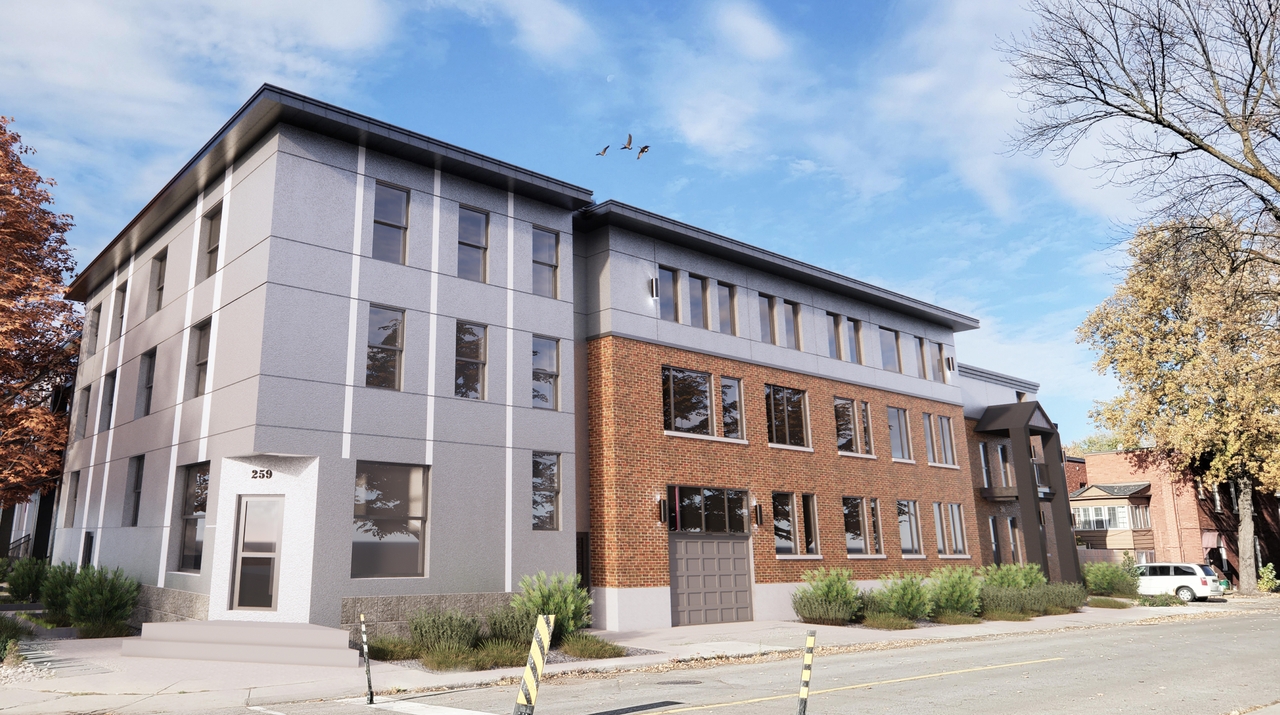 Rendering of building from page 2 of the file '2023-09-25 - York-Nelson 3D Renderings - D02-02-21-0088'