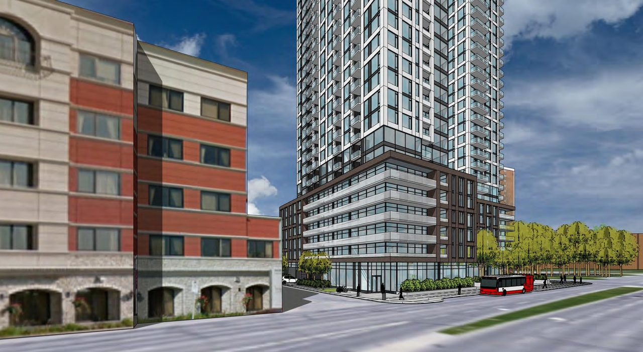 Rendering of building from page 1 of the file '2021-09-29 - Revised Building Views - D02-02-21-0093'