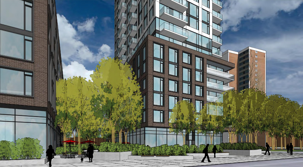 Rendering of building from page 8 of the file '2021-09-29 - Revised Building Views - D02-02-21-0093'